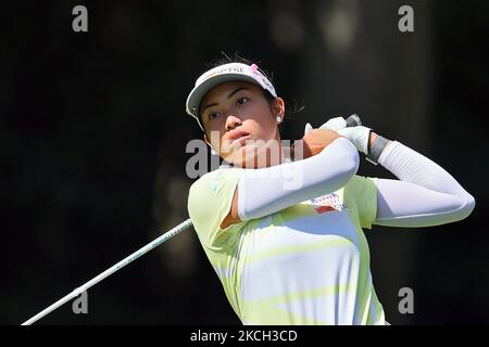 Bianca Pagdanganan, de la ville de Mandaluyong, Philippines, a remporté le tee 12th lors de la troisième partie du tournoi de golf classique du Marathon LPGA au Highland Meadows Golf Club de Sylvania, Ohio, États-Unis Samedi, 10 juillet 2021. (Photo par Amy Lemus/NurPhoto) Banque D'Images