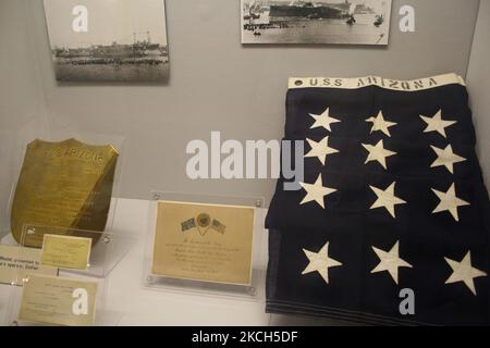 Le drapeau américain des États-Unis Arizona exposé au musée Pearl Harbor de Waikiki, Hawaï, États-Unis, sur 11 juillet 2007. (Photo de Creative Touch Imaging Ltd./NurPhoto) Banque D'Images