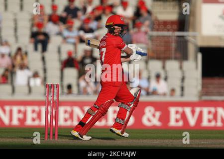 Alex Davies, de Lancashire, chauves-souris, lors du match de Vitality Blast T20 entre Lancashire et le Durham County Cricket Club à Old Trafford, Manchester, le vendredi 16th juillet 2021. (Photo de will Matthews/MI News/NurPhoto) Banque D'Images