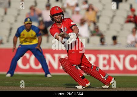 Alex Davies, de Lancashire, chauves-souris, lors du match de Vitality Blast T20 entre Lancashire et le Durham County Cricket Club à Old Trafford, Manchester, le vendredi 16th juillet 2021. (Photo de will Matthews/MI News/NurPhoto) Banque D'Images