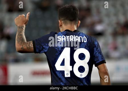 Martin Satriano du FC Internazionale gestes pendant le match d'avant-saison entre Lugano et le FC Internazionale au stade Cornaredo sur 17 juillet 2021 à Lugano, Suisse. (Photo de Giuseppe Cottini/NurPhoto) Banque D'Images