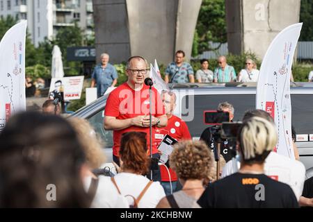 Ancien Médiateur polonais, Commissaire aux droits de l'Homme Adam Bodnar retiré de l'offie par le politisé et entièrement soumis à l'actuel gouvernement la Cour constitutionnelle est vu à Gdansk, Pologne le 17 juillet 2021, Bodnar participe à l'événement Tour de la Constitution pour la promotion de la constitution polonaise et pour la restauration de l'état de droit dans un Parlement dirigé par le gouvernement autoritaire de droit et de justice (PiS) (photo de Michal Fludra/NurPhoto) Banque D'Images