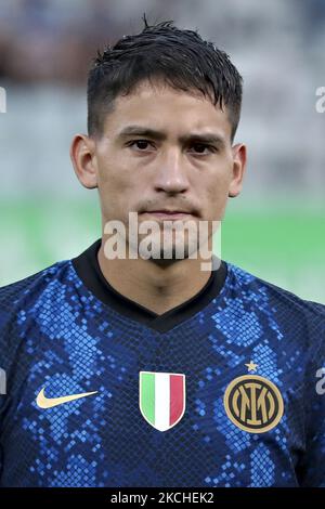 Martin Satriano, du FC Internazionale, se penche sur le match d'avant-saison entre Lugano et le FC Internazionale au stade Cornaredo sur 17 juillet 2021, à Lugano, en Suisse. (Photo de Giuseppe Cottini/NurPhoto) Banque D'Images