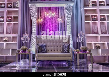 Toile de fond élaborée prête pour un mariage au Punjabi à Mississauga, Ontario, Canada. (Photo de Creative Touch Imaging Ltd./NurPhoto) Banque D'Images