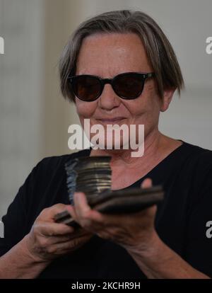 Agnieszka Holland, réalisateur et scénariste polonais de films et de télévision, lors de la cérémonie où elle a reçu le prix Jerzy Turowicz 2021 pour ses deux derniers films "Citizen Jones" et "Charlatan". Samedi, 24 juillet 2021, à Cracovie, petite Pologne Voivodeship, Pologne. (Photo par Artur Widak/NurPhoto) Banque D'Images