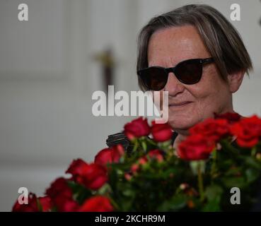 Agnieszka Holland, réalisateur et scénariste polonais de films et de télévision, lors de la cérémonie où elle a reçu le prix Jerzy Turowicz 2021 pour ses deux derniers films "Citizen Jones" et "Charlatan". Samedi, 24 juillet 2021, à Cracovie, petite Pologne Voivodeship, Pologne. (Photo par Artur Widak/NurPhoto) Banque D'Images