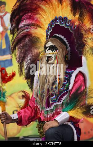 Danseuse bolivienne masquée vêtue d'un costume traditionnel dansant les Tobas lors d'un programme culturel à Mississauga, Ontario, Canada, on 04 juin 2011. Le Tobas est une danse populaire de Bolivie. La danse folklorique des Tobas parle de l'ancien passé de la Bolivie. Elle a ses racines à une époque où les Incas étaient la force prédominante dans la région des hauts plateaux andins. (Photo de Creative Touch Imaging Ltd./NurPhoto) Banque D'Images