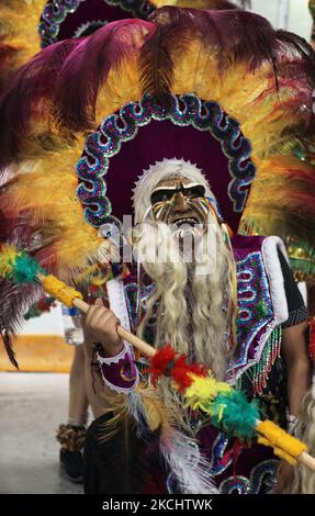 Danseuse bolivienne masquée vêtue d'un costume traditionnel dansant les Tobas lors d'un programme culturel à Mississauga, Ontario, Canada, on 04 juin 2011. Le Tobas est une danse populaire de Bolivie. La danse folklorique des Tobas parle de l'ancien passé de la Bolivie. Elle a ses racines à une époque où les Incas étaient la force prédominante dans la région des hauts plateaux andins. (Photo de Creative Touch Imaging Ltd./NurPhoto) Banque D'Images