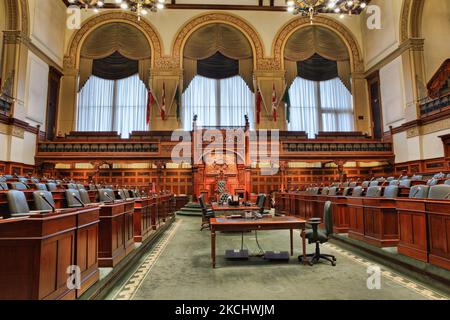 Chambre législative à l'intérieur de l'édifice de l'Assemblée législative de l'Ontario, à Toronto, Ontario, Canada, on 06 juin 2011. L'édifice de l'Assemblée législative de l'Ontario abrite la suite des vice-juristes du lieutenant-gouverneur de l'Ontario, l'Assemblée législative de l'Ontario et les bureaux des députés provinciaux. (Photo de Creative Touch Imaging Ltd./NurPhoto) Banque D'Images