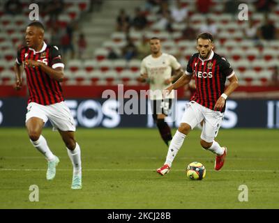 Amine Gouiri lors d'un match amical entre Nice et Milan à Nice, sur 31 juillet 2021. (Photo de Loris Roselli/NurPhoto) Banque D'Images