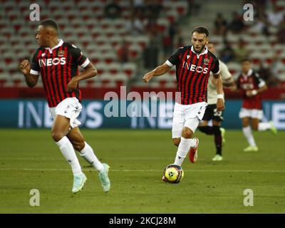 Amine Gouiri lors d'un match amical entre Nice et Milan à Nice, sur 31 juillet 2021. (Photo de Loris Roselli/NurPhoto) Banque D'Images