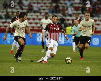 Amine Gouiri lors d'un match amical entre Nice et Milan à Nice, sur 31 juillet 2021. (Photo de Loris Roselli/NurPhoto) Banque D'Images