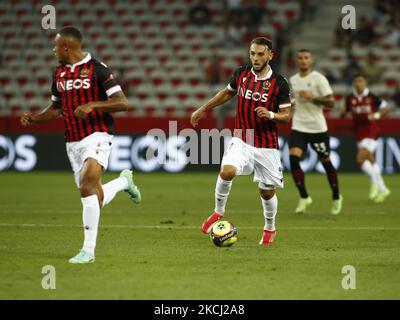 Amine Gouiri lors d'un match amical entre Nice et Milan à Nice, sur 31 juillet 2021. (Photo de Loris Roselli/NurPhoto) Banque D'Images