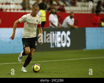 Andrea Conti lors d'un match amical entre Nice et Milan à Nice, sur 31 juillet 2021. (Photo de Loris Roselli/NurPhoto) Banque D'Images