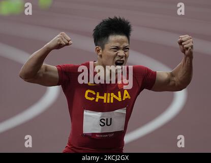 Bingtian su pendant 100 mètres pour les hommes aux Jeux Olympiques de Tokyo, au stade olympique de Tokyo, Tokyo, Japon sur 1 août 2021. (Photo par Ulrik Pedersen/NurPhoto) Banque D'Images