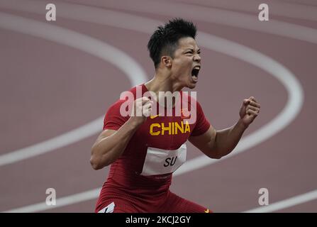 Bingtian su pendant 100 mètres pour les hommes aux Jeux Olympiques de Tokyo, au stade olympique de Tokyo, Tokyo, Japon sur 1 août 2021. (Photo par Ulrik Pedersen/NurPhoto) Banque D'Images