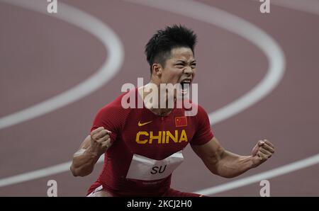 Bingtian su pendant 100 mètres pour les hommes aux Jeux Olympiques de Tokyo, au stade olympique de Tokyo, Tokyo, Japon sur 1 août 2021. (Photo par Ulrik Pedersen/NurPhoto) Banque D'Images