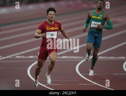 Bingtian su pendant 100 mètres pour les hommes aux Jeux Olympiques de Tokyo, au stade olympique de Tokyo, Tokyo, Japon sur 1 août 2021. (Photo par Ulrik Pedersen/NurPhoto) Banque D'Images