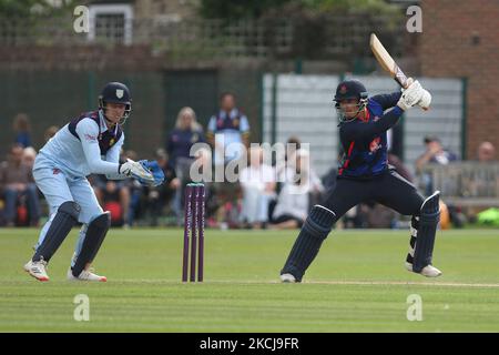 Rob Jones de Lancashire chauves-souris lors du match de la Royal London One Day Cup entre le Durham County Cricket Club et le Lancashire à Roseworth Terrace, Newcastle upon Tyne, le jeudi 5th août 2021. (Photo de will Matthews/MI News/NurPhoto) Banque D'Images