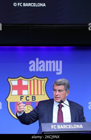 Le président du FC Barcelone lors d'une conférence de presse pour expliquer les raisons du départ de Leo Messi du FC Barcelone, le 06th août 2021, à Barcelone, en Espagne. -- (photo par Urbanandsport/NurPhoto) Banque D'Images