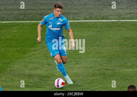 Andrey Mostovoy de Zenit en action pendant le match de la première Ligue russe entre le FC Zenit Saint-Pétersbourg et le FC Krasnodar sur 7 août 2021 à l'arène Gazprom à Saint-Pétersbourg, en Russie. (Photo de Mike Kireev/NurPhoto) Banque D'Images