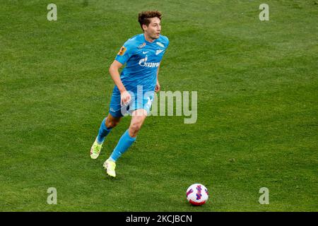 Daler Kuzyaev de Zenit en action pendant le match de la première Ligue russe entre le FC Zenit Saint-Pétersbourg et le FC Krasnodar sur 7 août 2021 à l'arène Gazprom à Saint-Pétersbourg, en Russie. (Photo de Mike Kireev/NurPhoto) Banque D'Images