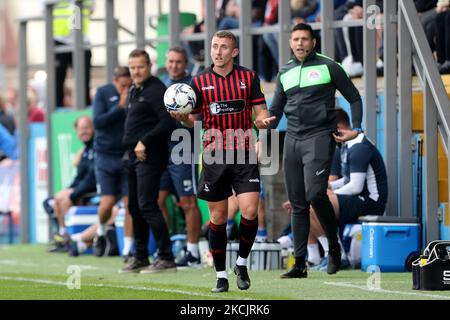 David Ferguson de Hartlepool United lors du match Sky Bet League 2 entre Barrow et Hartlepool United à Holker Street, Barrow-in-Furness, le samedi 14th août 2021. (Photo de Mark Fletcher/MI News/NurPhoto) Banque D'Images