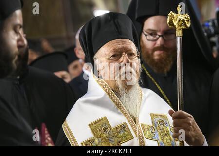 Le Patriarche œcuménique Bartholomée assiste à une prière dans la cathédrale Saint-Michel à dôme doré de Kiev, en Ukraine, en 21 août 2021. (Photo de Maxym Marusenko/NurPhoto) Banque D'Images