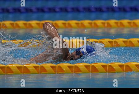 Francesco Bocciardo, d'Italie, a gagné l'or lors de la natation au Tokyo Paraolympics, centre aquatique de Tokyo, Tokyo, Japon sur 25 août 2021. (Photo par Ulrik Pedersen/NurPhoto) Banque D'Images