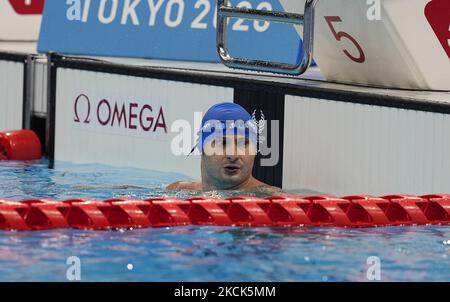 Francesco Bocciardo, d'Italie, a gagné l'or lors de la natation au Tokyo Paraolympics, centre aquatique de Tokyo, Tokyo, Japon sur 25 août 2021. (Photo par Ulrik Pedersen/NurPhoto) Banque D'Images