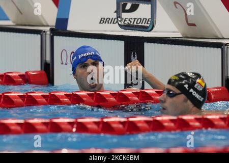 Francesco Bocciardo, d'Italie, a gagné l'or lors de la natation au Tokyo Paraolympics, centre aquatique de Tokyo, Tokyo, Japon sur 26 août 2021. (Photo par Ulrik Pedersen/NurPhoto) Banque D'Images