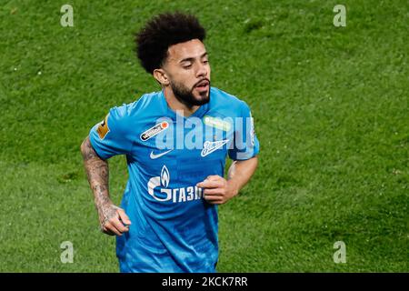 Claudinho de Zenit pendant le match de la première Ligue russe entre le FC Zenit Saint-Pétersbourg et le PFC CSKA Moscou sur 26 août 2021 à l'arène Gazprom à Saint-Pétersbourg, en Russie. (Photo de Mike Kireev/NurPhoto) Banque D'Images