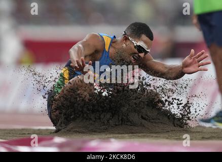 Ricardo Costa de Oliveira du Brésil à long saut en athlétisme aux Jeux paralympiques de Tokyo, au stade olympique de Tokyo, à Tokyo, au Japon sur 27 août 2021. (Photo par Ulrik Pedersen/NurPhoto) Banque D'Images