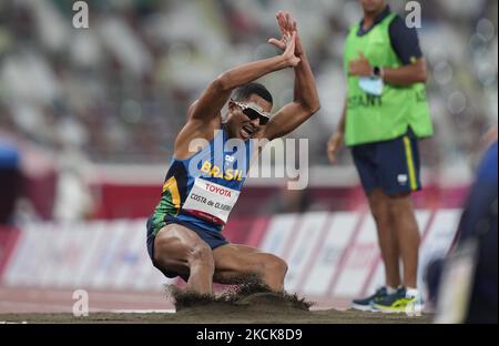 Ricardo Costa de Oliveira du Brésil à long saut en athlétisme aux Jeux paralympiques de Tokyo, au stade olympique de Tokyo, à Tokyo, au Japon sur 27 août 2021. (Photo par Ulrik Pedersen/NurPhoto) Banque D'Images