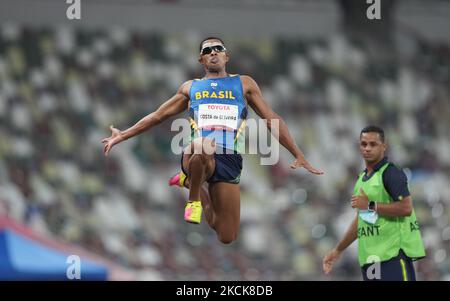 Ricardo Costa de Oliveira du Brésil à long saut en athlétisme aux Jeux paralympiques de Tokyo, au stade olympique de Tokyo, à Tokyo, au Japon sur 27 août 2021. (Photo par Ulrik Pedersen/NurPhoto) Banque D'Images