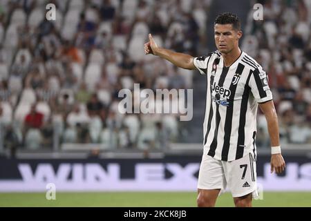 Manchester United ont confirmé que Cristiano Ronaldo est parvenu à un accord pour re-signer le Portugal Cristiano Ronaldo de Juventus, à Manchester, en Angleterre, sur 27 août 2021. - PHOTO DU FICHIER: Cristiano Ronaldo de Juventus gestes pendant au match amical d'avant-saison entre Juventus et Atalanta BC au stade Allianz sur 14 août 2021 à Turin, Italie. (Photo de Giuseppe Cottini/NurPhoto) (photo de Giuseppe Cottini/NurPhoto) Banque D'Images