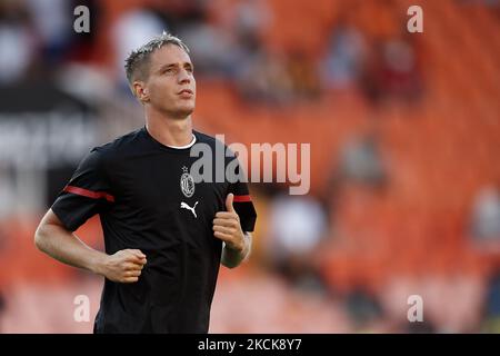 Andrea Conti de Milan pendant le match amical d'avant-saison entre Valencia CF et AC Milan à Estadi de Mestalla sur 4 août 2021 à Valence, Espagne. (Photo de Jose Breton/Pics action/NurPhoto) Banque D'Images