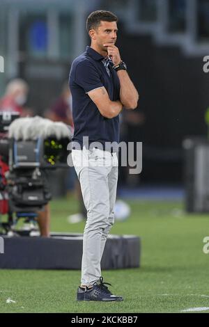 Thiago Motta Manager de Spezia Calcio pendant la série Un match entre SS Lazio et Spezia Calcio au Stadio Olimpico, Rome, Italie, le 28 août 2021. (Photo de Giuseppe Maffia/NurPhoto) Banque D'Images