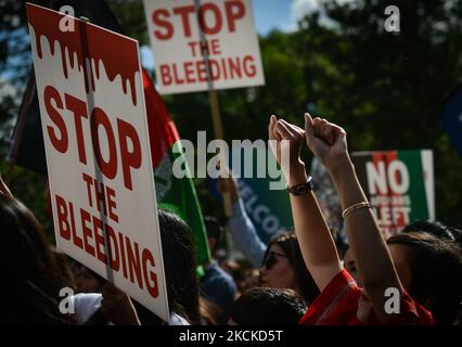 Des membres de la diaspora afghane locale, des activistes et des partisans locaux vus devant l'édifice de l'Assemblée législative de l'Alberta pendant l'ARRÊT DE LA MORT DES AFGHANS! Manifestation organisée aujourd'hui par le mouvement mondial pour la paix en Afghanistan. Samedi, 28 août 2021, à Edmonton, Alberta, Canada. (Photo par Artur Widak/NurPhoto) Banque D'Images