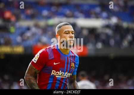 09 Memphis Depay du FC Barcelone pendant le match de la Liga Santader entre le FC Barcelone et Getafe CF au stade Camp Nou sur 29 août 2021 à Barcelone. (Photo par Xavier Bonilla/NurPhoto) Banque D'Images