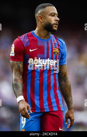 09 Memphis Depay du FC Barcelone pendant le match de la Liga Santader entre le FC Barcelone et Getafe CF au stade Camp Nou sur 29 août 2021 à Barcelone. (Photo par Xavier Bonilla/NurPhoto) Banque D'Images