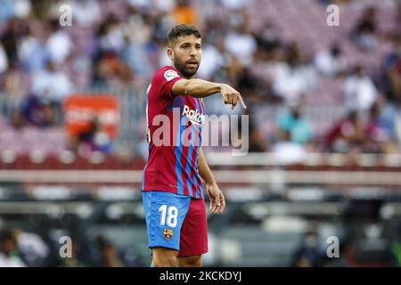 18 Jordi Alba du FC Barcelone pendant le match de la Liga Santader entre le FC Barcelone et Getafe CF au stade Camp Nou sur 29 août 2021 à Barcelone. (Photo par Xavier Bonilla/NurPhoto) Banque D'Images