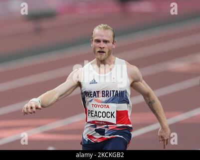 Jonnie Peacock, de Grande-Bretagne à 100m ans pendant l'athlétisme aux Jeux paralympiques de Tokyo, au stade olympique de Tokyo, à Tokyo, au Japon, sur 30 août 2021. (Photo par Ulrik Pedersen/NurPhoto) Banque D'Images