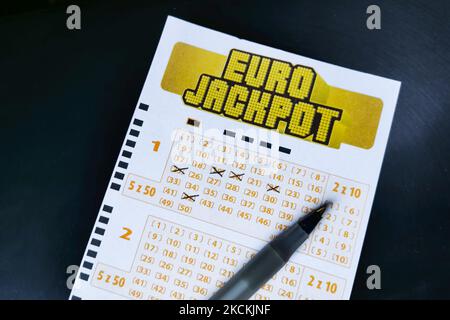 Gros plan des billets de loterie Eurojackpot. Cracovie, Pologne sur 31 août 2021. (Photo de Beata Zawrzel/NurPhoto) Banque D'Images