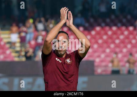 Franck Ribery gestes lors de sa présentation comme nouvelle signature pour l'US Salerntana 1919 au Stadio Arechi, Salerno, Italie, le 6 septembre 2021. (Photo de Giuseppe Maffia/NurPhoto) Banque D'Images