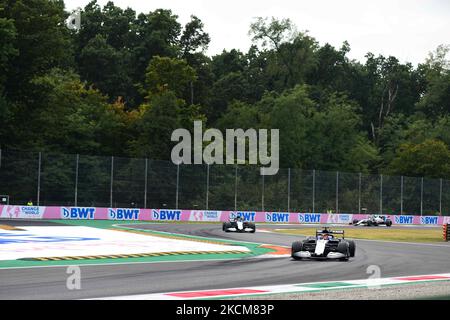 George Russel de Williams Racing pilote son monoplace FW43B pendant la pratique libre de GP italien, 14th tour du Championnat du monde de Formule 1 dans Autodromo Internazionale di Monza, à Monza, Lombardie, Italie, 10 septembre 2021 (photo par Andrea Diodato/NurPhoto) Banque D'Images