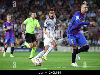 Jamal Musiala lors du match entre le FC Barcelone et le FC Bayern Munich, correspondant à la semaine 1 du groupe A de la Ligue des champions de l'UEFA, joué au stade Camp Nou, le 14th septembre 2021, à Barcelone, en Espagne. -- (photo par Urbanandsport/NurPhoto) Banque D'Images