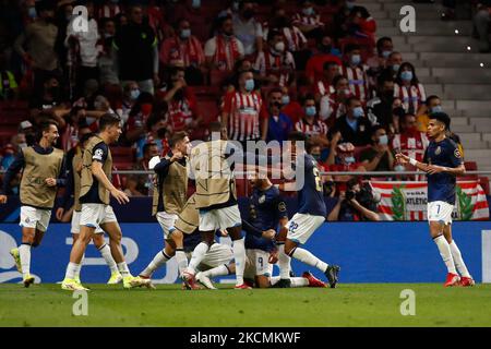 Mehdi Taremi du FC Porto célèbre un but lors du match de l'UEFA Champions League entre l'Atlético de Madrid et le FC Porto à Wanda Metropolitano à Madrid, en Espagne. (Photo par DAX Images/NurPhoto) Banque D'Images