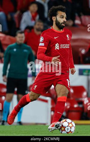 Mohamed Salah (FC Liverpool) en action pendant le match de football de la Ligue des champions de l'UEFA Groupe B - FC Liverpool contre AC Milan sur 15 septembre 2021 à l'Anfield à Liverpool, Angleterre (photo de Francesco Scaccianoce/LiveMedia/NurPhoto) Banque D'Images