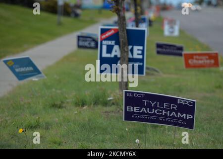 Panneaux d'élection le long du chemin Ellerslie à Edmonton. Dimanche, 19 septembre 2021, à Edmonton, en Alberta, Canada. (Photo par Artur Widak/NurPhoto) Banque D'Images